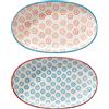 Bloomingville Piatto da Portata Emma - Ovale colorato L 21,5 x W 13 cm, Arancia Blu, Ceramica Gres, Set da 2