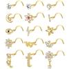 ADRAMATA 15 PCS 20G Piercing Naso per Donna Uomo in Acciaio Chirurgico Naso Piercing L/Screw a Forma di Anello Naso Fiore di Serpente Argento Oro Piercing Naso Brillantino Gioielli