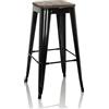 HJH Office sgabello da bar girevole VANTAGGIO HIGH WS Sgabello dal design industriale, impilabile, sedile in legno girevole a 360°, nero