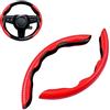 mzoLife Coprivolante per auto, universale, segmentato, in fibra di carbonio, protezione per volante segmentato, 2 pezzi, antiscivolo, per cambio automatico (rosso)