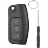 Chaexii per Ford, Custodia per Chiave, Chiave Telecomando di Ricambio a 3 Pulsanti per Ford Fiesta Mondeo MK4 Kuga Galaxy B Max S Max C Max, Accessori per Riparazione di Coperture di Chiave Focus