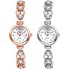 JewelryWe Orologio analogico al quarzo da donna, cinturino simulato, cinturino rimovibile argento, rosa, Rotondo, 2 pezzi, Bracciale