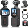 IXROAD 5K Bodycam, Mini Action Cam per Vlog POV, Obiettivo Rotante Elettrico, Tracciamento del Volto, Videocamera Portatile con Microfono Esterno, Clip e Scheda TF da 64 GB