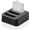 GEEKAM Caricabatterie Action Cam, 3-Canali Caricabatteria per AKASO EK7000/Campark/Crosstour/APEMAN/EKEN/COOAU/Apexcam/SJ4000/PG1050/PG900/S009R