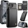 FONREST Custodia a portafoglio posteriore sottile per iPhone 16e 2025 con blocco RFID, pannello flip/cavalletto, antiurto TPU+custodia protettiva posteriore in pelle PU con bottoni magnetici (nero)
