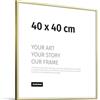 JUNOMI® Cornice portafoto 40 x 40 cm, alluminio oro lucido elegante - profilo slim, vetro acrilico antiurto, appendiatura orizzontale e verticale