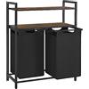 VASAGLE Cesto Portabiancheria, Porta Biancheria con 2 Sacchi Estraibili e Rimovibili, 2 Ripiani Portaoggetti, 46L per Sacco, per Bagno, Lavanderia, Marrone Vintage e Nero BLH211B01