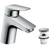 hansgrohe Logis Miscelatore monocomando lavabo 70 bassa pressione con push-open, cromo, 71074000