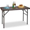 Relaxdays Tavolo da Campeggio Pieghevole BASTIAN, Rettangolare 74x121,5x61,5, Tavolino da Outdoor, Look Rattan, Marrone