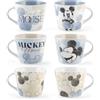 H&H Set 6 Tazze da Tè Mickey Blogger in New Bone China - Decoro Disney, Senza Piattino, Capacità 280 cc