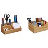Relaxdays 10020248 Organizer da Scrivania in bambù 10 Scomparti, Venature, HLP 10x23x10 cm, Naturale, Legno & 10020543 Organizzatore per Scrivania, Legno, Marrone, 18x25x12 cm