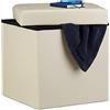 Relaxdays Sgabello, Coperchio, Pouf Contenitore, Poggiapiedi, in Ecopelle, H x L x P: 38 x 38 x 38 cm ca.. crema
