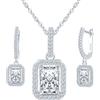 MICMIF Parure Gioielli Donna in Argento 925, Collana Ciondolo Rettangolare in Zircone, Set di Collane e Orecchini Pendenti Pietra zirconia, Gioielli Festa per Mamma Moglie Fidanzata