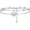 Lydreewam Cuore Cavigliera Doppia per Donna Argento Sterling 925 Cavigliera Bracciale con Perline e Zirconi Estate Spiaggia Catena Piedi, Regolabile 22+4cm
