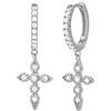 Langro Living Brandlinger ® Orecchini (paio) d'argento sterling 925 placcato in oro (18 carati), creoli con ciondolo croce e zirconi bianchi, diametro degli creoli: 14mm, ciondolo: 16mm