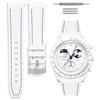 HORACE Cinturino universale per orologio in silicone liquido 20mm - Compatibile Omega x Swatch MoonSwatch - Kit di montaggio incluso (Bianco/Cuciture Blu)