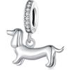 EMEMcharm Ciondolo da donna a forma di cane, in argento Sterling con zirconi per bracciali, collane GM53, Argento sterling, Zirconia cubica