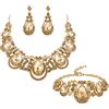 Clearine Set di Gioielli da Donna Art Deco Goccia Rotonda Cristalli Cluster Statement Collana Hollow-out Orecchini Pendenti Link Bracciale per Party Prom Champagne Oro-Fondo