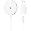 RoRoSkin Caricatore per iPhone con adattatore USB-C da 20 W, stazione di ricarica induttiva per iPhone 17e 17 16 15 14 13 12, magnete, 15W ricarica wireless veloce, bianco neve con adattatore