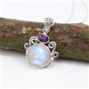Ciondolo Artigianale In Argento 925 Con Pietra Luna Rainbow E Ametista S-40