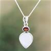 Pietra Lunare Arcobaleno, Granato Gemma 925 Argento Sterling Artigianale Pendant