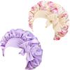 Liutufy Confezione da 2 cuffie per dormire in raso per capelli ricci regolabili in seta per bambini con stampe di frutta, morbida fascia per capelli da notte per ragazzi e ragazze, cachi e viola