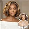 LDJOY Parrucca Bob con 13x4, 10 Pollici Capelli Sintetici Body Wave P4/27# Termoresistente, Parrucca a Fascia Pizzo con Onde Naturali per Uso Quotidiano, Feste e Cosplay