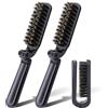 MOZEAT LENS 2 spazzole per capelli da viaggio, con setole di cinghiale, pieghevoli, antistatiche, mini spazzola per barba portatile, strumento per lo styling dei capelli per donne e uomini (nero)