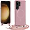 Spdymo Cover Magnetica per Samsung Galaxy S23 Ultra avec Cordino, Compatibile con MagSafe, Morbido Silicone Custodia per Samsung S23 Ultra con Collana Tracolla Antigraffio Protettiva Case, Rosa Oro