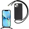SLWYF Custodia per iPhone 13 Cover con Cordino, Silicone Antiurto TPU Morbido Corda Collana Necklace Regolabile Stylish con Catena Ultra Sottile Cover Case, Nero