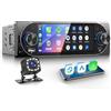VECHTEL 5,1" Autoradio con carplay wireless Android Auto, radio FM 1 Din con Bluetooth, Mirror Link, EQ, Type-C/USB/TF/AUX, autoradio touchscreen IPS con telecamera di retromarcia/comandi al volante