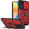 ESTH® Cover per Oppo A58 4G con Custodia per Fotocamera Scorrevole e Supporto ad Anello [Custodia Paraurti Compatibile con Supporto Magnetico per Auto], Rosso