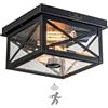 FTL Plafoniera Esterno con Sensore di Movimento, Portico Lampada da Soffitto Sensore Crepuscolare con Vetro a Bolle, E27 Nero Esterno Luce Sensore Movimento a 2 Luci per Garage Giardino, Impermeabile