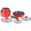 Herzberg Pentole Herzberg - Set di pentole - Set per induzione - Pentole e padelle per tutti i tipi di piano cottura - Set di cottura rivestito in pietra con manico rimovibile, HG-5000, rosso