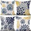 Aoihrraan Fodere per Cuscini Set di 4, Cuscino Floreale Boho Copre Fiore Blu E Giallo Morbido Peluche Corto Quadrato Federa per Divano Camera da Letto Auto Sedia Casa Decoro 55x55cm