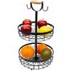 Relaxdays Etagere per frutta a 2 piani, fruttiera per la cucina, moderno cestino in metallo per frutta e verdura, nero