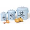 Relaxdays Contenitori Porta Patate Cipolle e Aglio, Set da 3 Barattoli da Cucina, Coperchio e Fori, Metallo, V. Colori