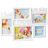 Relaxdays Cornice Multifoto Live Love Laugh, Portafoto da 5 Foto Diverse Misure, Collage 3D 31x45,5, Decorazione, Bianco