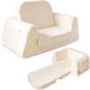 BanaSuper Poltrona Letto Bambini 2-in-1, Divano per Bambini con Tasca in Stoffa, Divano Convertibile e Lettino Pieghevole, Tessuto Sherpa Morbido, Copertura Lavabile, Beige
