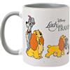 Widdop and Co. - Tazza Disney Lady & The Tramp - Tazza per tè e caffè in gres smaltato grigio/bianco e icone e cattivi - Prodotto con licenza ufficiale Disney (325 ml).