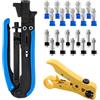 GOEDCH Set di Pinze a Compressione: Set di Pinze Spelafili, Strumenti per Crimpare Cavi Coassiali con 20 Connettori a Compressione F RG6, Set di Pinza Crimpatrice per TV Satellitare, TV via Cavo