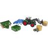 Kids Globe Trattore con accessori, 8 pezzi (bulldog verde con due balle di fieno, due balle di paglia, ribaltabile, caricamento frontale, aratro e sega, agricoltura, fattoria) 540479