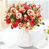 LESING Rosa artificiale in seta con vaso fiori finti per matrimoni, bouquet di fiori, per casa, ufficio, feste, centrotavola (rosso)