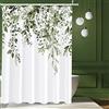 Tititex Set di tende da doccia in eucalipto verde oliva, foglie acquerellate sulla pianta superiore, con decorazione floreale per il bagno, 175 x 175 cm, con ganci