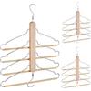 Relaxdays 3 Grucce Appendiabiti Multiple, Bastone 4 Stampelle Mobili, Ganci in Metallo, Legno, Marrone Naturale Argento