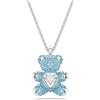 Swarovski Teddy Collana Pendente, con Cristalli Blu e Zirconia Trasparenti, Tecnica Pointiage, Forma a Orso 3D, Chiusura a Moschettone, Placcatura in Tonalità Rodio, 38-45 cm, 2,1 x 1,5 cm