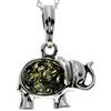 SilverAmber Jewellery Ciondolo a forma di elefante in vera ambra baltica e argento sterling, senza catena, 1904A, Argento sterling, Ambra verde.