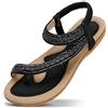 Zoerea Sandali Piatti da Donna da Estate Strass Fiore Bohemia Flip Flop Spiaggia Estivi Scarpe Casual Open Toe Tacco Piatto Stile 3 Nero,39 EU