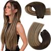 Moresoo Extension Capelli Veri Tessitura Balayage Marrone Scuro a Marrone Chiaro con Biondo Dorato Remy Matassa Capelli Veri Tessitura #4/10/16 60 cm/24 Pollice 100g