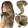 Hetto Extension Capelli Veri Nano Ring Balayage da Marrone scuro a Biondo cenere chiaro - Remy Capelli Umani Estensioni, Invisibile Adesive, Look Naturale per Uso Quotidiano 50g 50ciocche 45cm